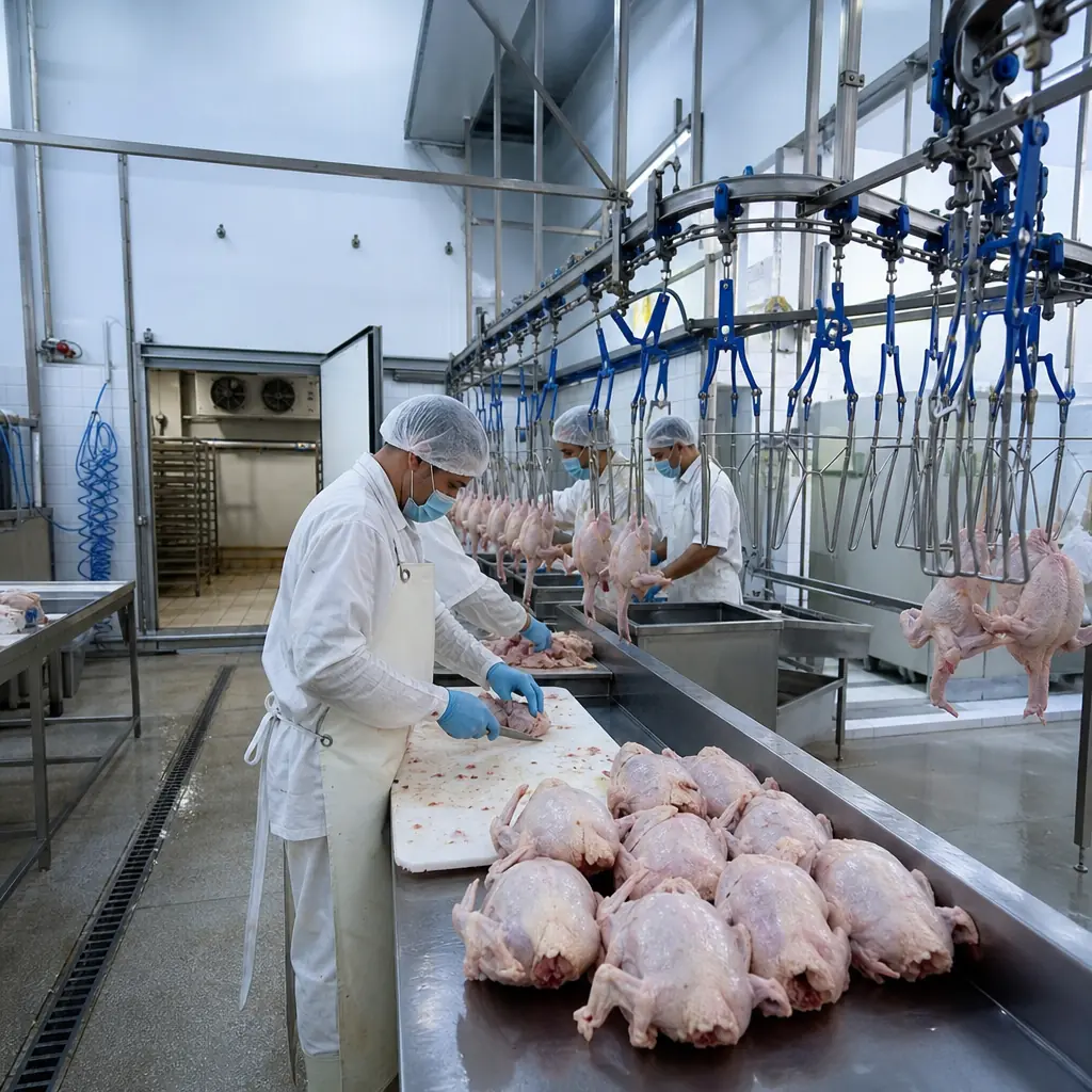 Abattoir avicole moderne avec équipements de transformation et de froid
